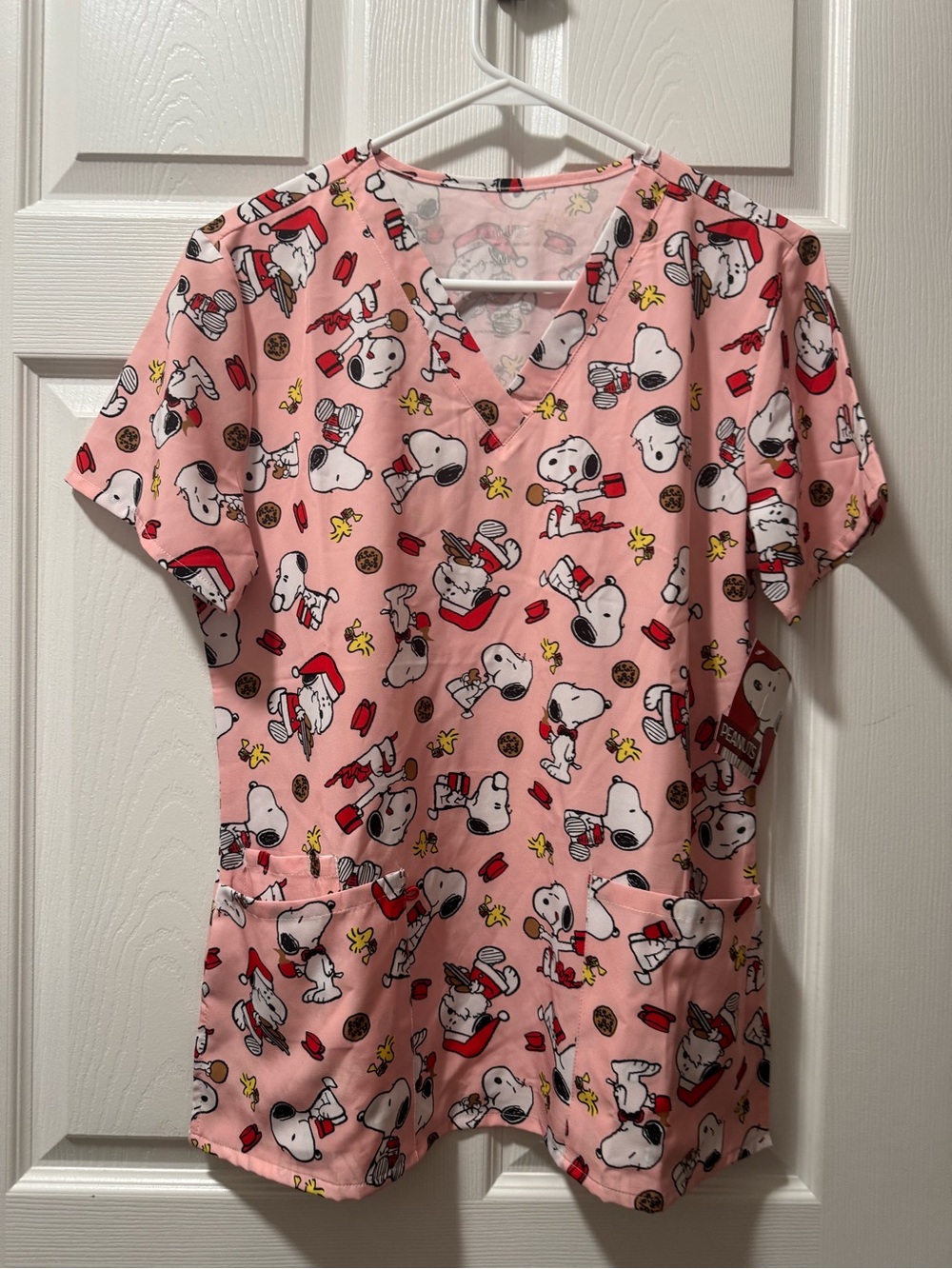 Peanuts Pink Snoopy & Woodstock Women’s Scrub Top